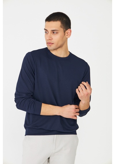 White Stone Lacivert Basic Bisiklet Yaka Erkek Sweatshirt Laci