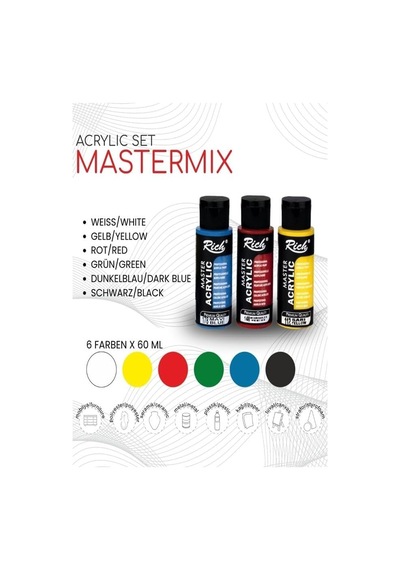 Rich Mastermix Akrilik Boya 12 Renk 60 Ml 1 Paket Pastel Renkler Akrilik Boya 12 Li Profesyonel Çok Renkli
