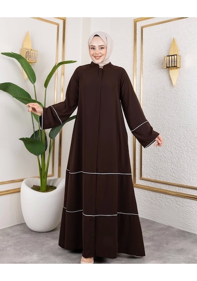 Nevayla Moda Kıl Biye Detaylı Abaya/ferace / Taba - F0145 Taba