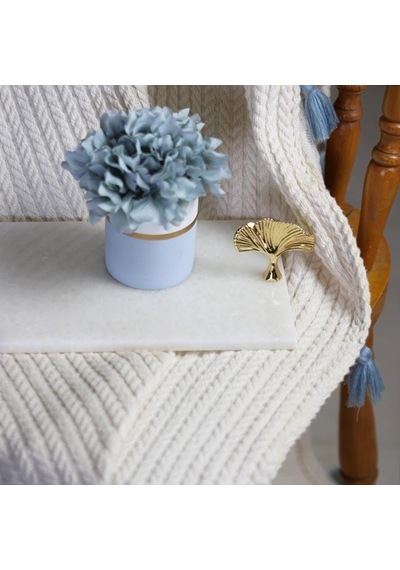 Akayev Mermer Beyaz 30x15 Cm Altın Ginkgo Sunum Tabağı Çok Renkli
