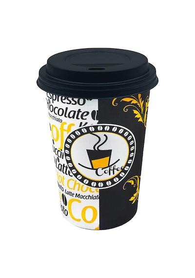 Afra Tedarik 12 Oz Siyah Kapaklı Tutamaçlı Karton Bardak Latte Kahve Kağıt Bardak Sleeve 300 Ml Diğer