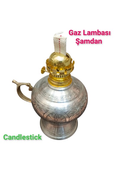 Bakır Gaz Lambası Şamdan Osmanlı Antik Bakır Gaz Lambası Beyaz
