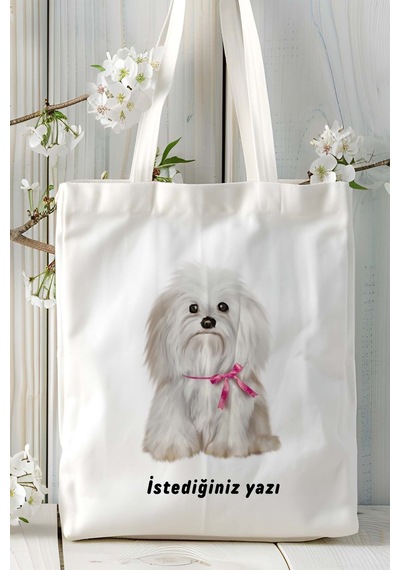 Art Hediye Maltese Terrier Köpek Baskılı Omuz Çanta Kişiye Özel Model 6 Çok Renkli