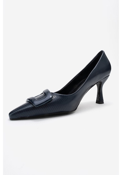 Luvishoes Astra Lacivert Çizgili Tokalı Kadın Topuklu Ayakkabı Lacivert