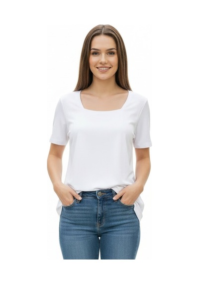 Lyvean Kare Yaka Oversıze Kısa Kollu Tshirt Beyaz