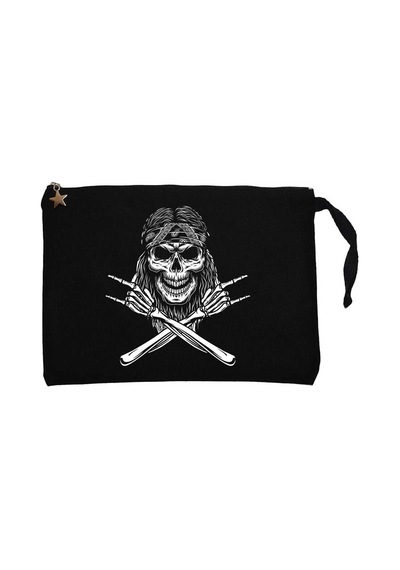 Kovboy Rock N Roll Skull Siyah Clutch Astarlı Cüzdan / El Çantası