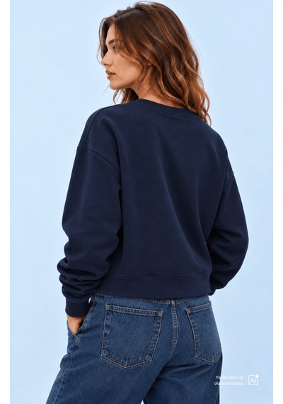 UCLA Cardı Lacivert Baskılı Pamuk Bisiklet Yaka Loose Fit Kadın Sweatshirt