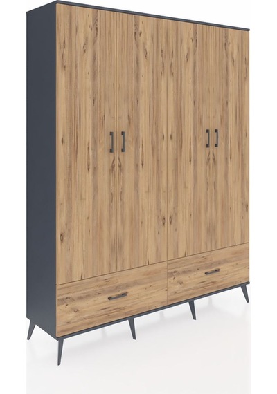 Hyperion Gardrop 6 Raflı 2 Çekmeceli 2 Askılı 176x44x221 Antrasit-çam Beyaz Hyperion Gardrop 6 Raflı 2 Çekmeceli 2 Askılı 176x44x221 Antrasit-çam Beyaz