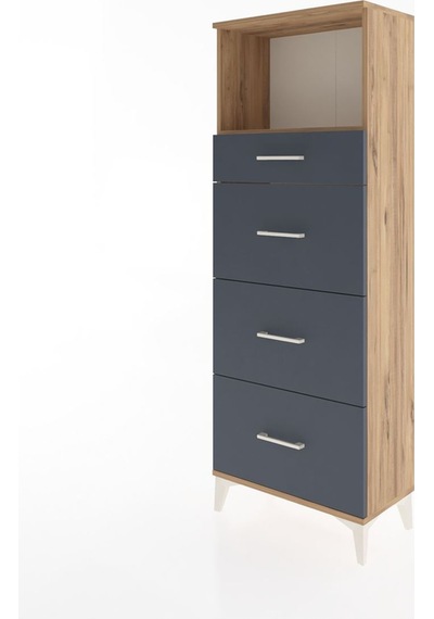 Arges Dolap Tek Raflı 4 Çekmeceli 60x30x163 Çam-antrasit Çam