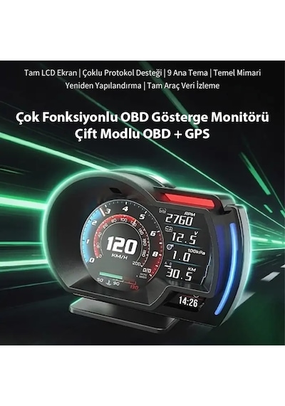Ally A520 Obd2 + Gps Head Up Display Hud Dijital Hız Göstergesi Rpm & Sıcaklık & Basınç Takip Hız Alarmı- 5775