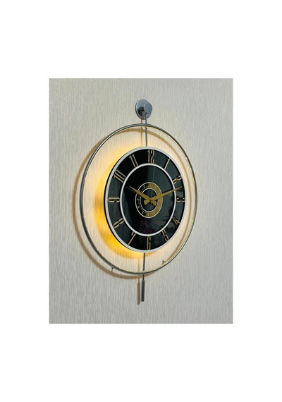 Pey Aksesuar Metal Camlı Duvar Saati Krom Statık 50 X 70cm Orta Boy Işıklı M51-kromgrı-füme-beyaz-gold M51-kromgrı-füme-beyaz-gold