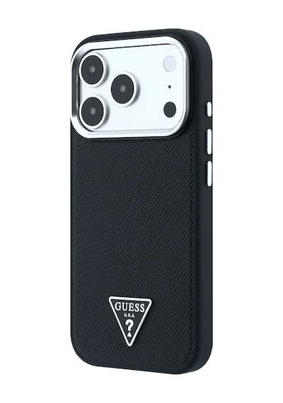 Apple Uyumlu iPhone 18 Pro Max Kılıf Guess  Lisanslı M-safe Şarj Özellikli Grained Triangle Kapak Siyah