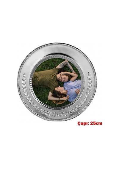 Kişiye Özel Fotoğraf Baskılı Gümüş Metal Tabak Plaket - Sevgiliye Şeffaf Ayaklı Yıl Dönümü Hediyesi