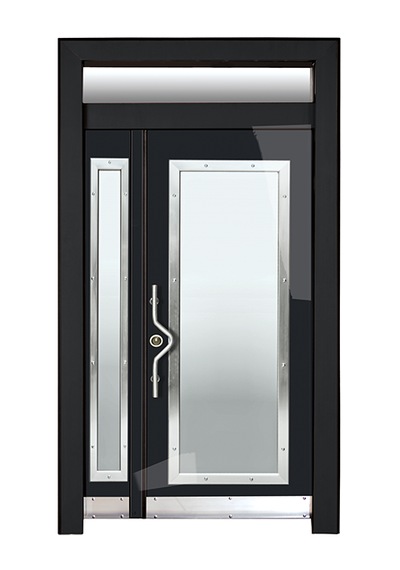 Çelik Kapı Modelleri Siyah Camlı Düz Model Bina Kapısı Sol