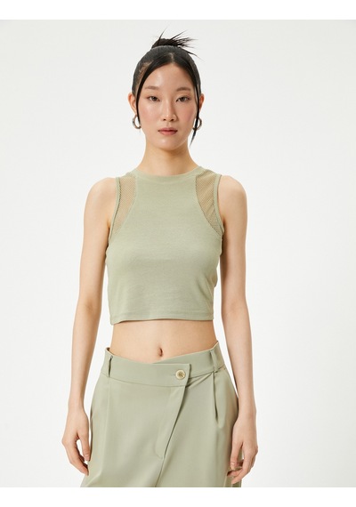 Koton Mesh Detail Tank Top Yeşil 4sal30067ık Yeşil