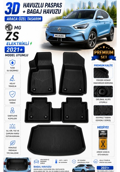 Mg Zs Elektrikli 2025 Model Uyumlu 3d Araca Özel Havuzlu Paspas+bagaj Havuzu Birebir Uyum