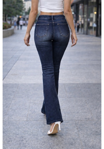Cedy Denım Yüksek Kalite Kadın 5 Cep Düşük Bel İspanyol Paça Skinnyfit Esnek Jean Pantolon C619 Lacivert