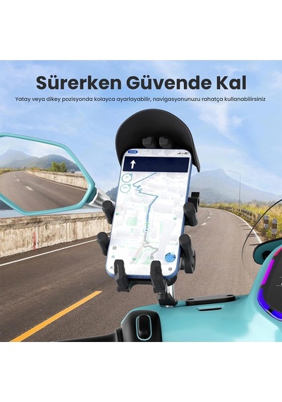Ayna Bağlantılı Güneş Ve Yağmur Korumalı 360 Derece Ayarlanabilir Motosiklet Telefon Tutucu Çok Renkli