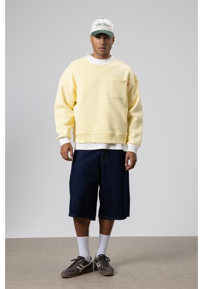 Vamos Bisiklet Yaka Cep Detaylı Oversize Sweatshirt Sarı