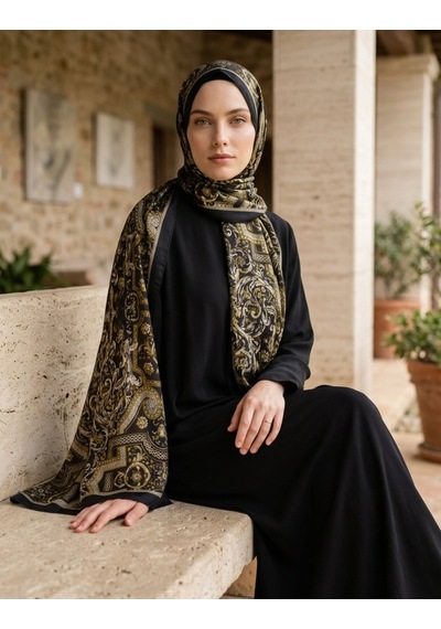 Moda Nuda Celebrity Celestial Şal Siyah Gold - Zarif Işıltı Siyah - Gold