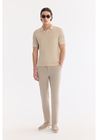 Avva Erkek Bej Polo Yaka Düğmesiz %100 Pamuk Soft Touch Regular Fit Triko T-shirt A61y5041