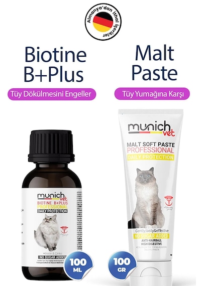 Munich Vet 2'li Set Biotin Plus Tüy Damlası 50 ML & Malt Pasta 100 G