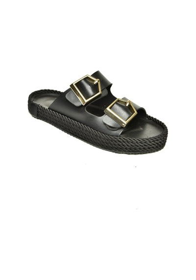 Fox Shoes U596030209 Siyah Kadın Terlik Siyah-suni Deri Siyah