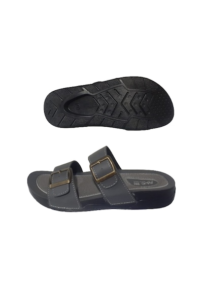 Alc Eren Erkek Gri Çift Tokalı Ortopedik Taban Günlük Terlik Gri