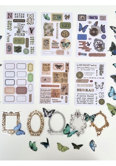 Vintage Butterfly Archive Kelebek Temalı 140 Parça Dopdolu Journal Scrapbook Seti/defter/washi