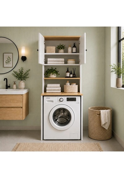 Banyo Dolabı / Çamaşır - Kurutma Makinesi Dolabı Beyaz - Atlantik Çam