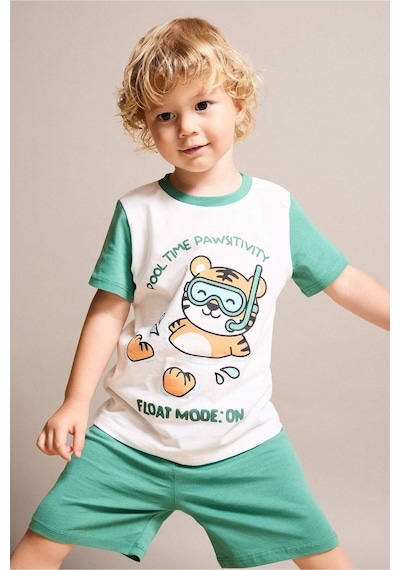 Defacto Baskılı Kısa Kollu Üst Şort Alt 2li Pijama Takımı Erkek Bebek H8217a526hser105 Ekru-er105