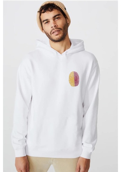 Sarı Kırmızı Parmak İzi Beyaz Erkek 3ip Kapşonlu Sweatshirt Beyaz