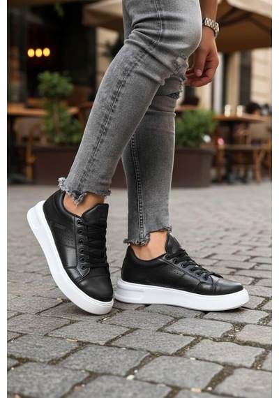 Sneakers Bağcıklı Erkek Ayakkabı Legan-010 Siyah-beyaz