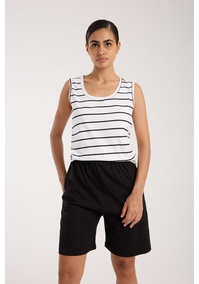 Akbeniz Kadın Kalın Askılı Beyaz Şortlu Pijama Takımı