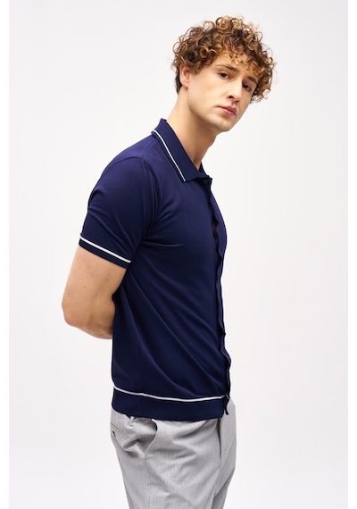 İgs Lacivert Slim Fit Dar Kalıp Düğmeli Polo Yaka Desenli Kısa Kollu Triko Tişört-16313 İgs Lacivert Slim Fit Dar Kalıp Düğmeli Polo Yaka Desenli Kısa Kollu Triko Tişört-16313