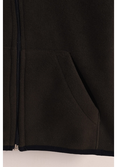 Monox Lastik Manşetli Fermuarlı Kapüşonlu Çocuk Unisex Polar Ceket Haki