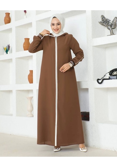 Biyeli Ribana Detaylı Ferace - Kahve / F0128 Taba