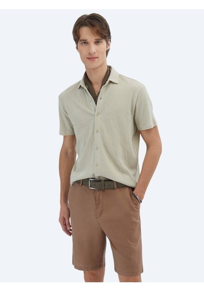 Kip Bej Düz Regular Fit Casual Pamuk Karışımlı Gömlek Bej