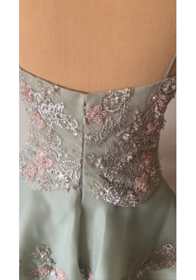 Chica Rosa Fashion Su Yeşili Kristal Taşlı Prenses Elbise - Sage Dream