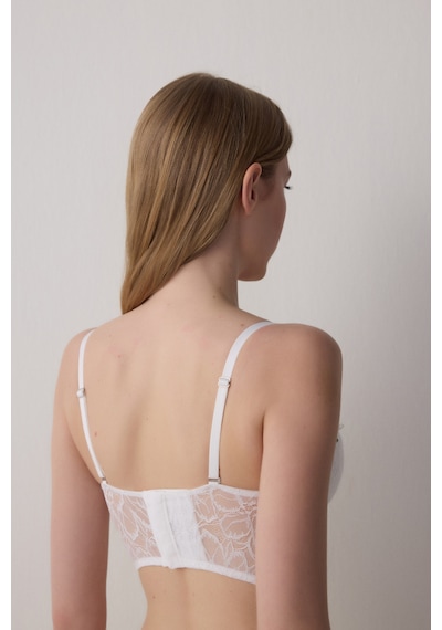 Penti Kırık Beyaz Çiçekli Dantelli Push Up Gelin Crop Büstiyer