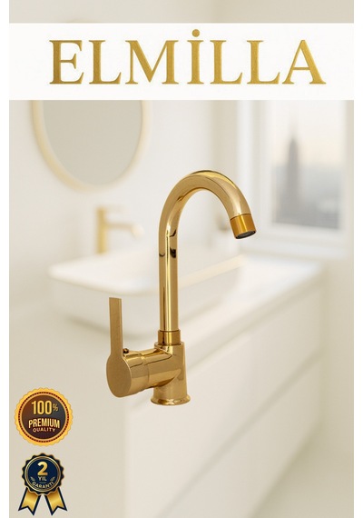 Kaliteli Gold Renk Lüx Gövde Banyo Lavabo Musluğu Bataryası