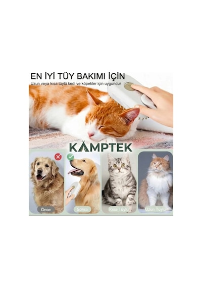 Kamptek Hazneli Kedi Köpek Tüy Toplama Fırçası - Su Drenajlı Masaj Tarağı
