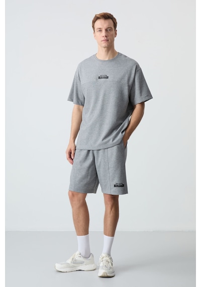 Gri Melanj Pamuklu Kalın Yumuşak Dokulu Oversize Fit Basic Erkek Şort Takım - 85259 GRİ MELANJ Gri Melanj Pamuklu Kalın Yumuşak Dokulu Oversize Fit Basic Erkek Şort Takım - 85259 GRİ MELANJ