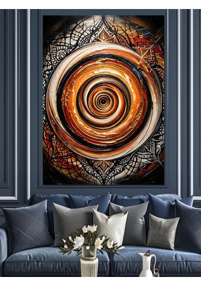Altın Sarısı Spiral Girdap Formu Dekoratif Kanvas - Mdf Ahşap Tablo