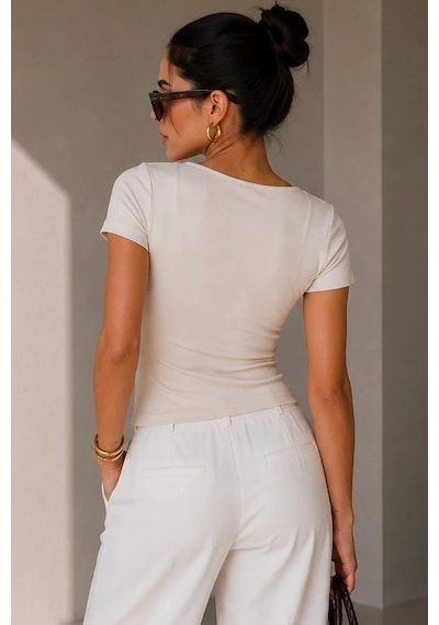 Bb Butik Basic Soft Touch Kare Yaka Body Tulum Astarlı Md3535 Beyaz