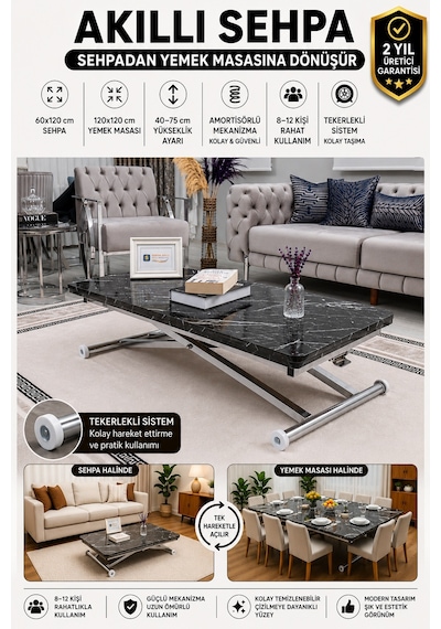 Home Üst Tabla Mdf Siyah Mermer Oval Köşe Alt Krom