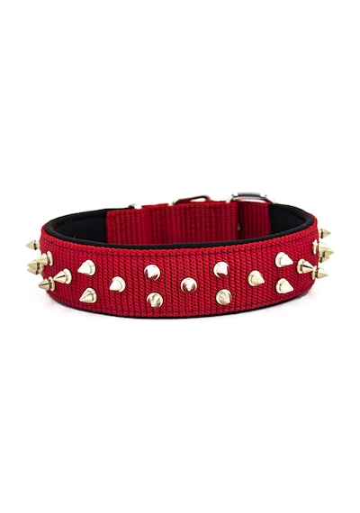 Doggie Konfor El Yapımı Çivili Köpek Boyun Tasması 4x57-65 CM Kırm Kırmızı