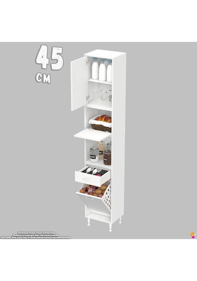 Modilayn Ece Çok Amaçlı Mutfak Dolabı Fırın Bölmeli, Çekmeceli, Kapaklı Ve Sepetli 45 Cm Beyaz Modilayn Ece Çok Amaçlı Mutfak Dolabı Fırın Bölmeli, Çekmeceli, Kapaklı Ve Sepetli 45 Cm Beyaz