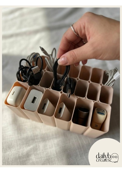 Dailyboo Creates Kablo Ve Adaptör Organizeri-saklama Kutusu-22 Bölmeli Çekmece Düzenleyici Bej