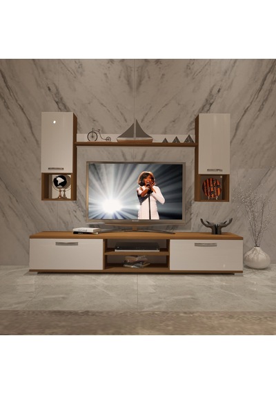 Decoraktiv Eko 5da Mdf Dvd Tv Ünitesi Tv Sehpası - Ceviz Beyaz Ahşap - Beyaz
